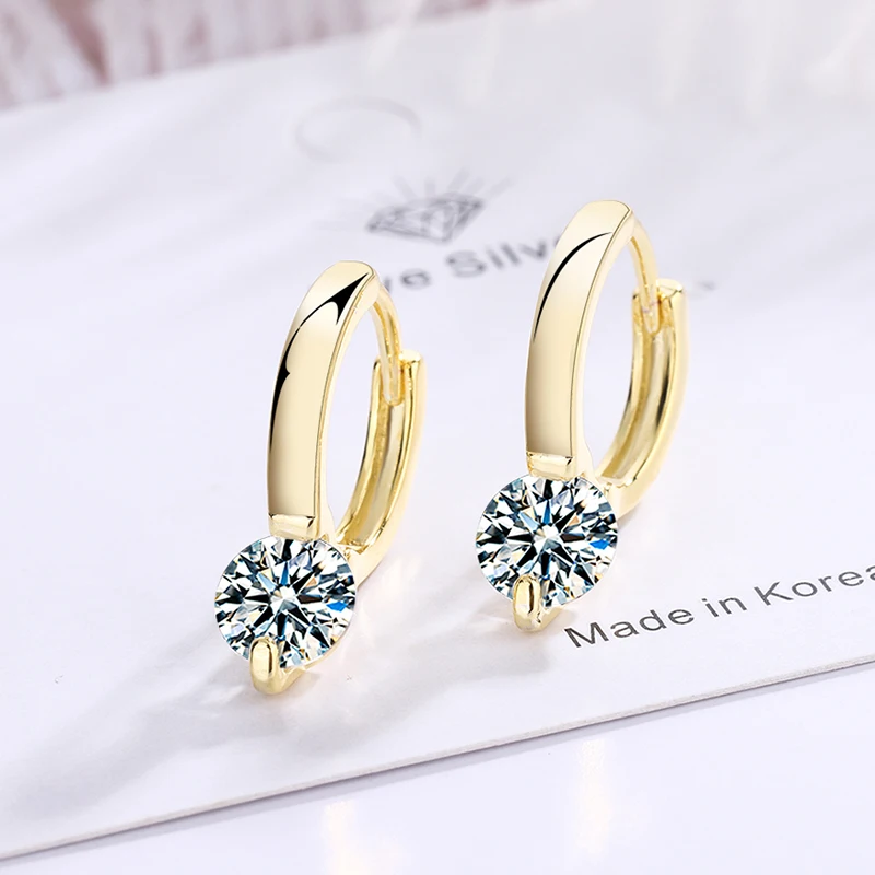 

Elegant 925 Sterling Silver Hoop Earring Fashion Shiny Small Round Zircon Crystal Gold Earrings for Women Jewelry Gift Oorbellen