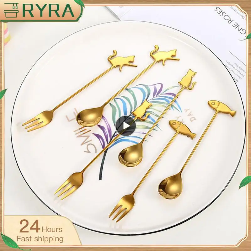 1~10PCS Stainless Steel Milu Deer Coffee Cake Spoon Fork Des