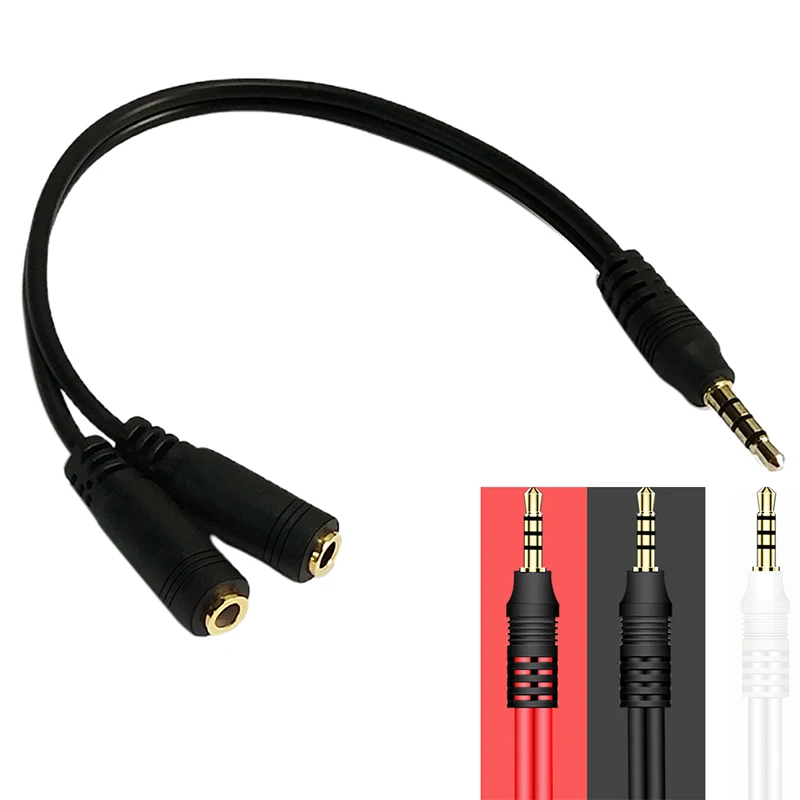 Аудиокабель со штекером 3,5 мм, аудиокабель для наушников и микрофона, аудиоразветвитель с разъемом «штырь-гнездо», Удлинительный Кабель-адаптер для компьютера и ПК, 17 см