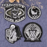black white classic skull clothing thermoadhesive patches handmade sewing accessories locomotive clothing jacket iron on patch