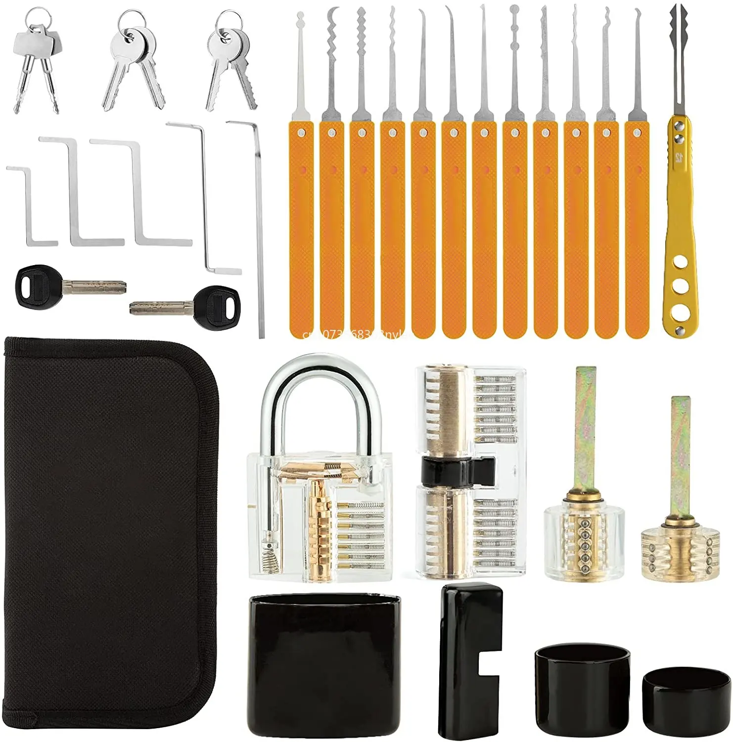 

orange 17pcs Lock Picking Kit Practice Tools with 1/2/3/4 Clear Locks Transparent Padlock Unlocking Tool Kit for Beginner