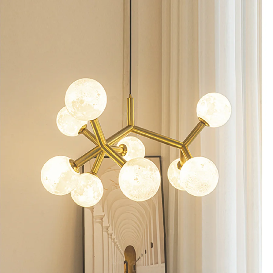 

Nordic planet chandelier 3D Printing Moon glass ball light Minimalist Indoor Deco Hotel Bar Designer Home children chandelier
