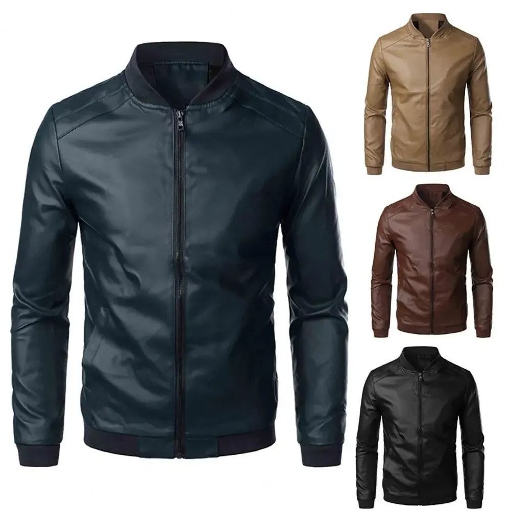 

Fashion Men Coat Leather Jackets Stand Collar Fleece Thicken Motorcycle PU Jacket Warm Leather Men Brand Clothing