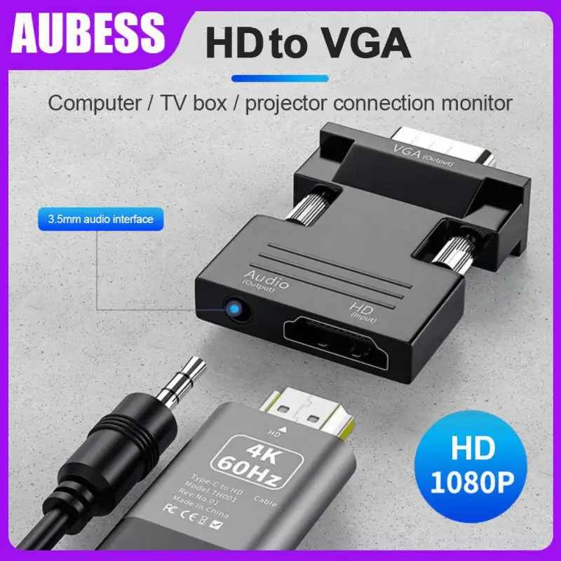 

1080p -compatible Female To Vga Male Converter Portable Vga To Hd Adapter Ultra-small With Audio