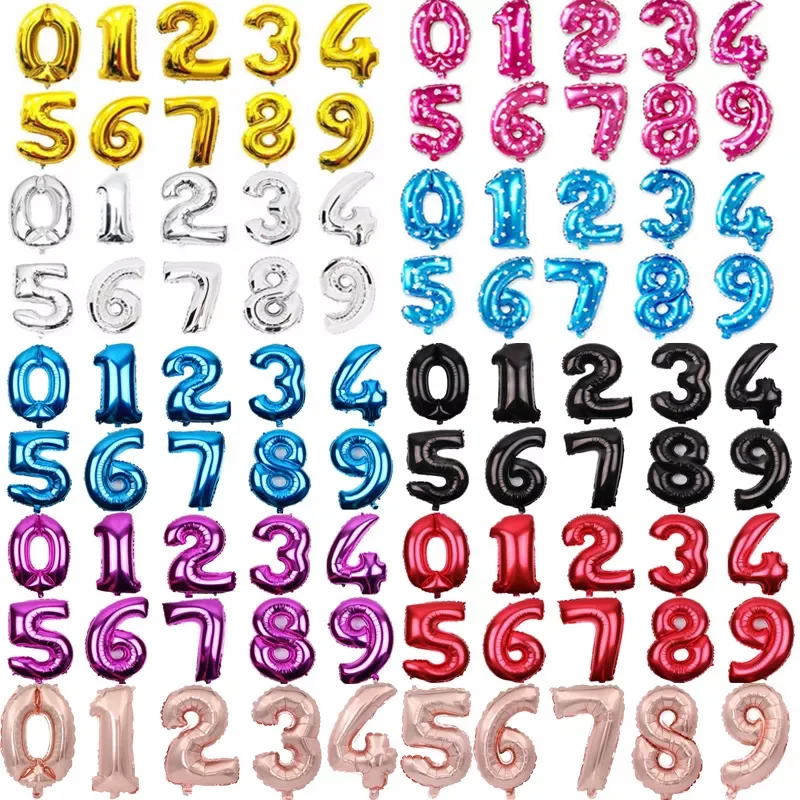 

16 32inch Number Balloon Blue Black Red Gold Silve Number Foil Balloons Baby Shower Happy Birthday Party Wedding Balloons Globos
