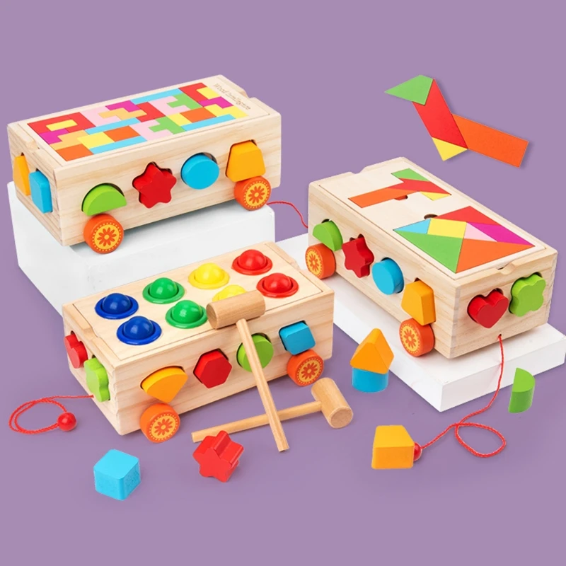 

Baby Math Toy Teaching Block Shape Sorting Learning Toy Puzzle Drag Car for Activity Centers Stimulation Busy Board A2UB