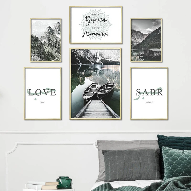 

Nordic Islam Landscape Architecture Pier Mountain Peak Symbol Abstract Wall Art Canvas Painting Posters Living Room Home Decor