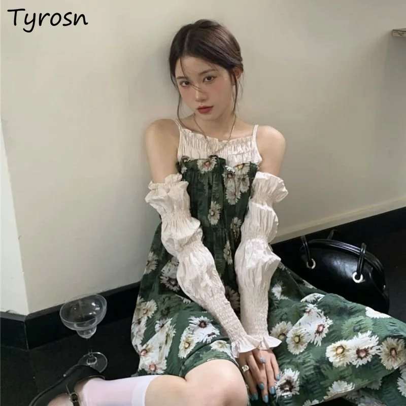 

Dress Women Print Daily Elegant Designer Kawaii Students Puff Sleeve Fashion Special A-line Spring Leisure Korean Style Vintage
