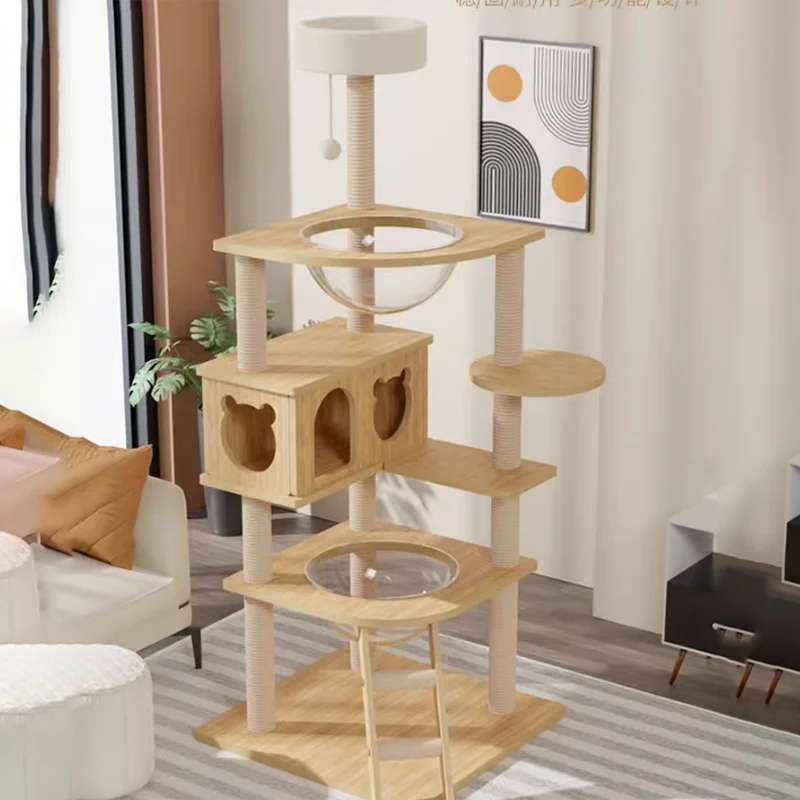 

Wood Villa House Cat Tree Climbing Set Shelves Interactive Kitten Cat Tower Scratcher Stairs Sofa Krabpaal Kat Pet Stuff LJ50CS