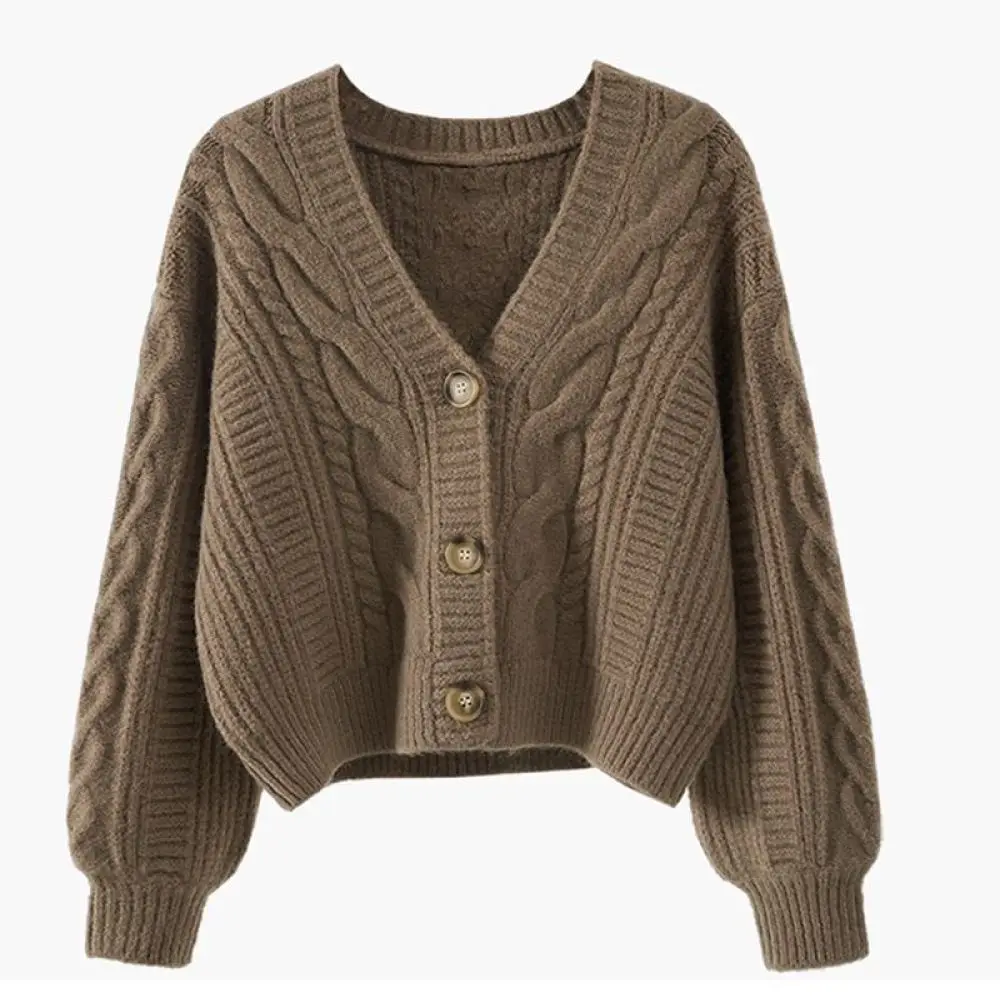 Loose Fit Cardigan Women Sweater V Neck Vintage Twist Knit Long Sleeve Button Up Casual Autumn Winter Outerwear New Tops (art.: 3920dcc73333f) - 3920dcc73333f