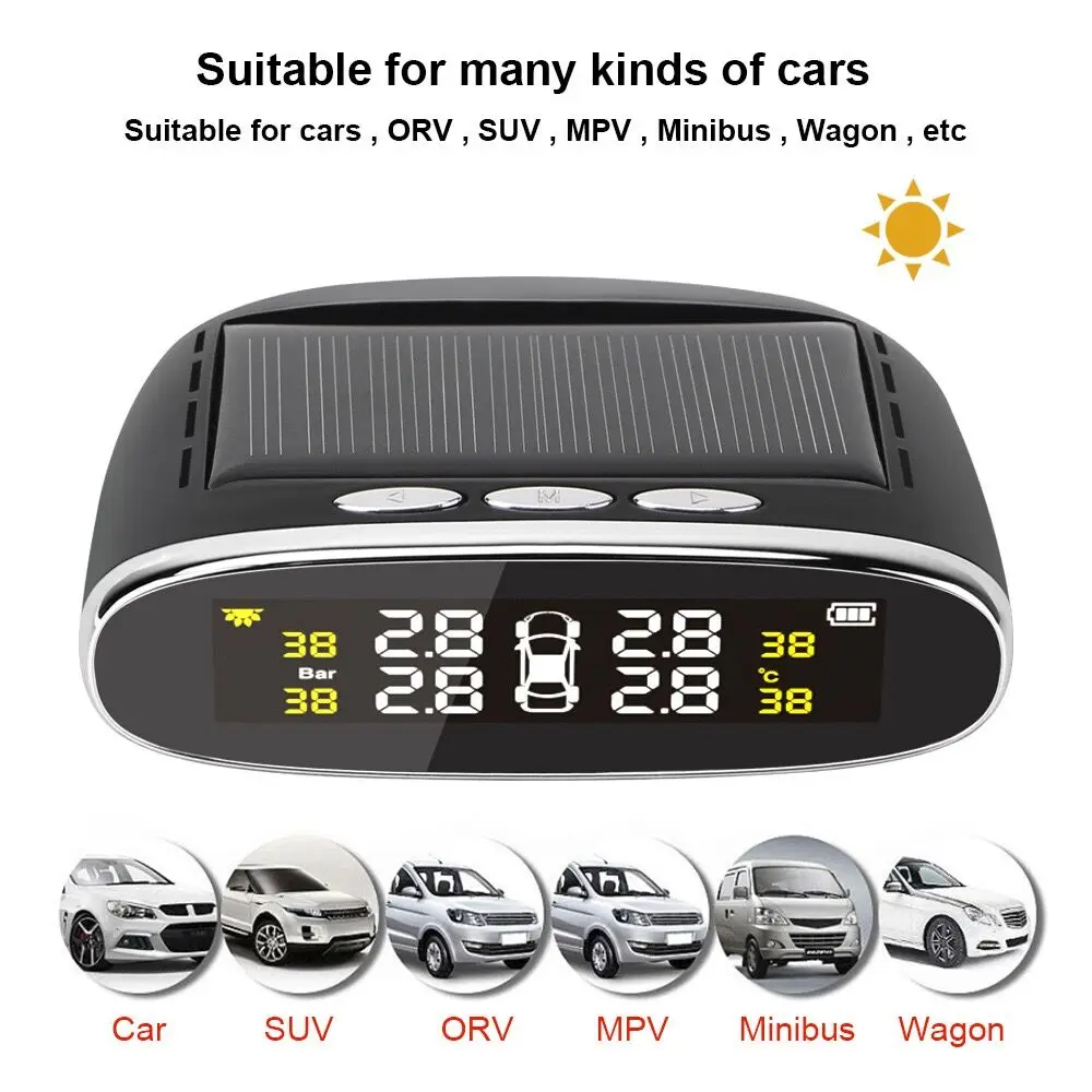 

Smart System Solar LED Display Wireless Tire Pressure Monitoring System TPMS Tire Pressure Temperature External Built-in Sensor