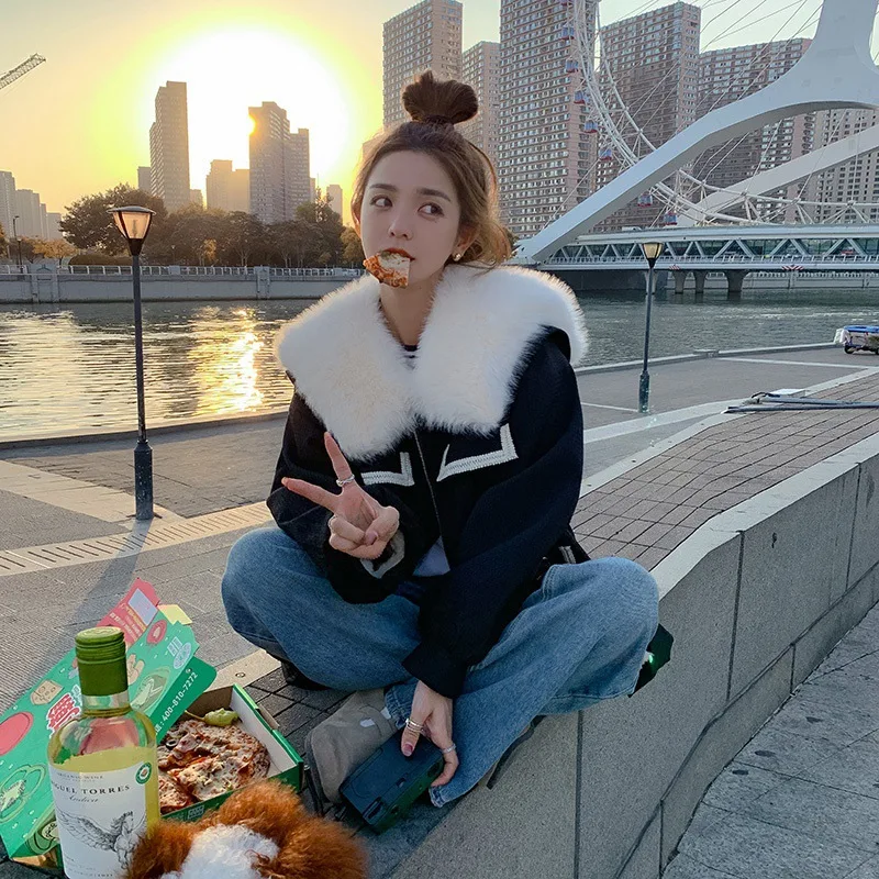 Pie over women's winter fluffy collar cotton clothes and cotton clothes