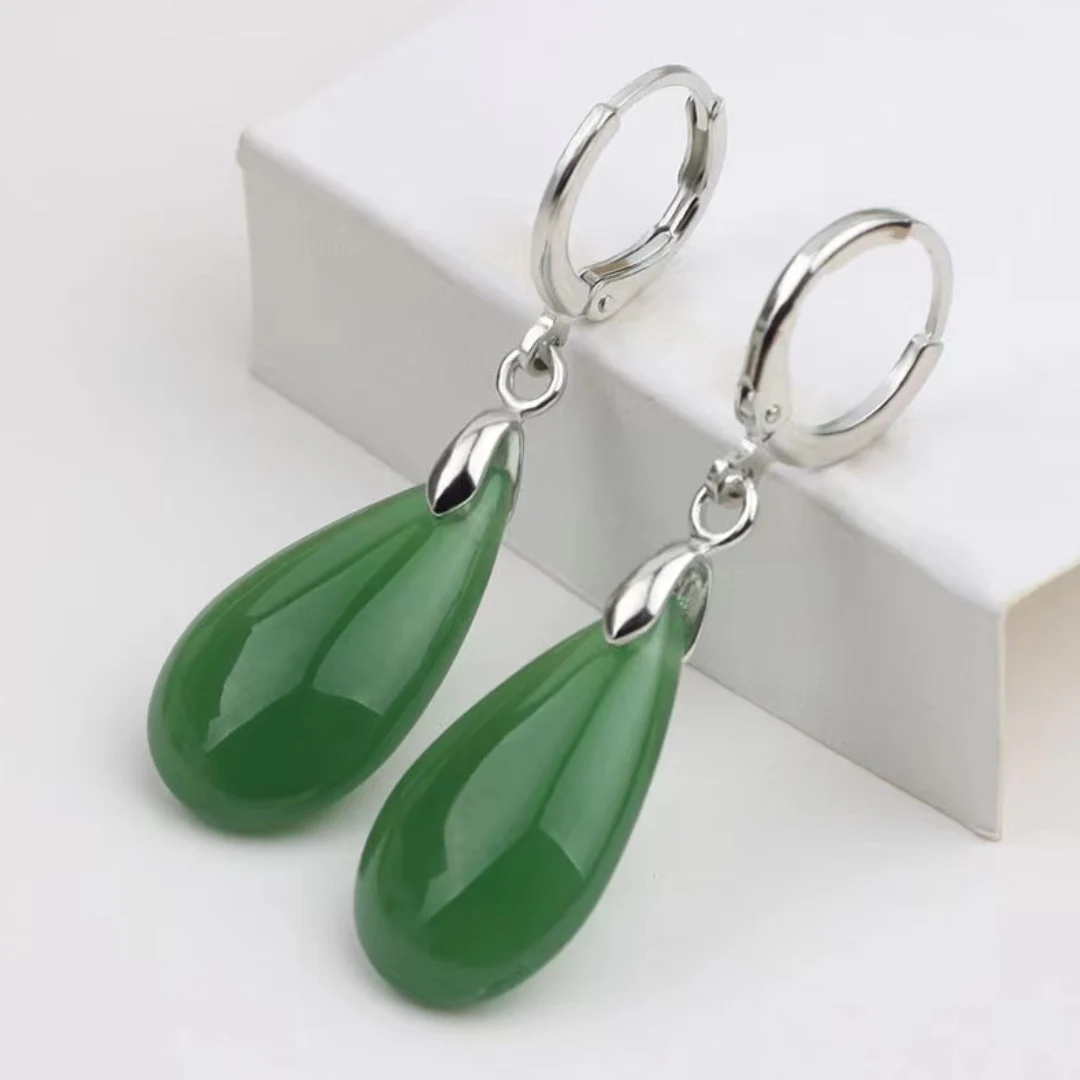 

Stainless Steel Earrings Grandmother Green Water Drop Pearl Pendant Fashion Girl Accessories Luxury Temperament Women's Jewelry