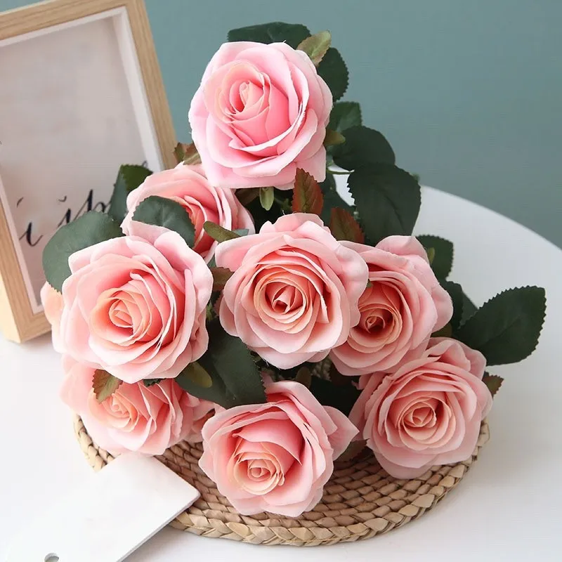 

9pcs Romantic Rose Artificial Flower DIY Red White Silk Fake Flower for Party Home Wedding Party Decoration Valentine's Day