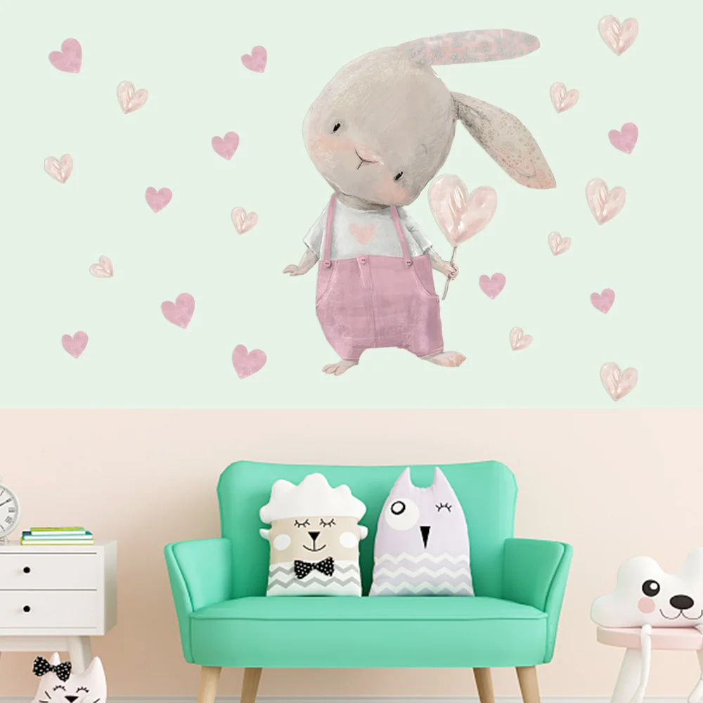 

Lovely Rabbit Wall Sticker for Kids Room Living Room Decoration Mural Art Diy Wallpaper Bedroom Nursery Window Home Decals