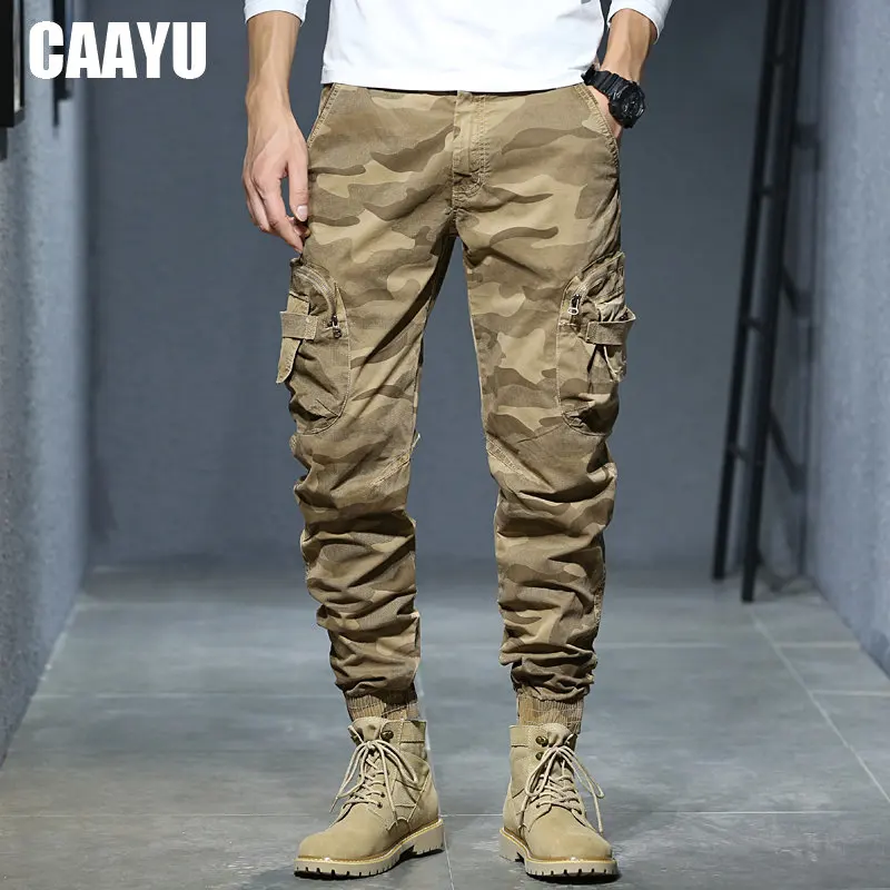 CAAYU Joggers Cargo Pants Men Casual Hiphop MultiPocket Male Trousers Sweatpants Streetwear Tactical Track KhakiCamouflage Pants