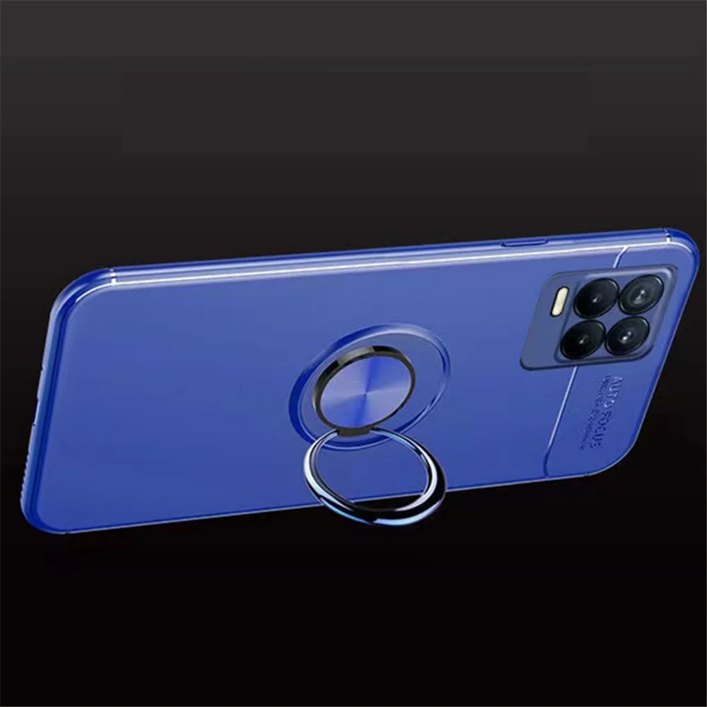 

Realme 8 Cover Shockproof Case For OPPO Realme 8 Pro Silicone Metal Ring Stand Phone Coque For OPPO Reno 5 Pro Lite 5K 5F 5Z 5G