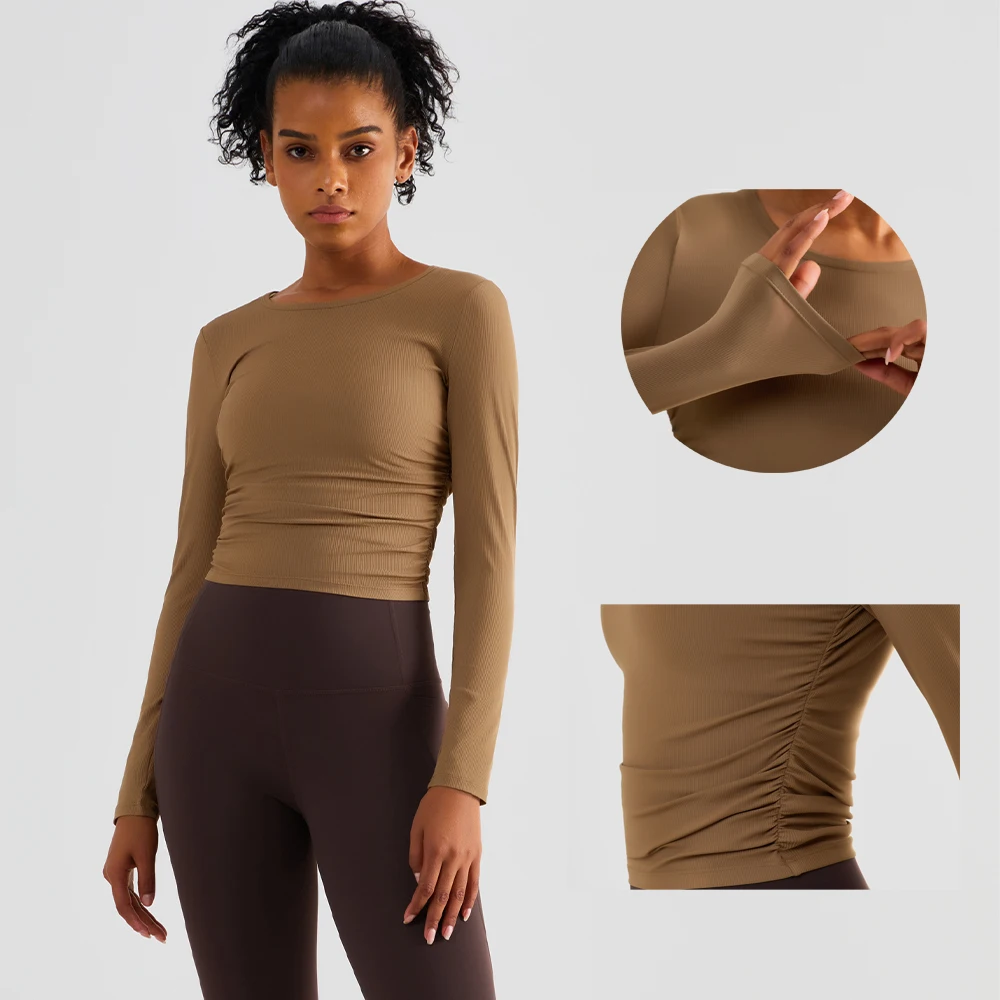 New Vnazvnasi Women Long Sleeve Yoga Shirt High Elastic Slim Waist Sport Top Solid Fitness Gym Yoga T-shirt Quick Dry Sportswear