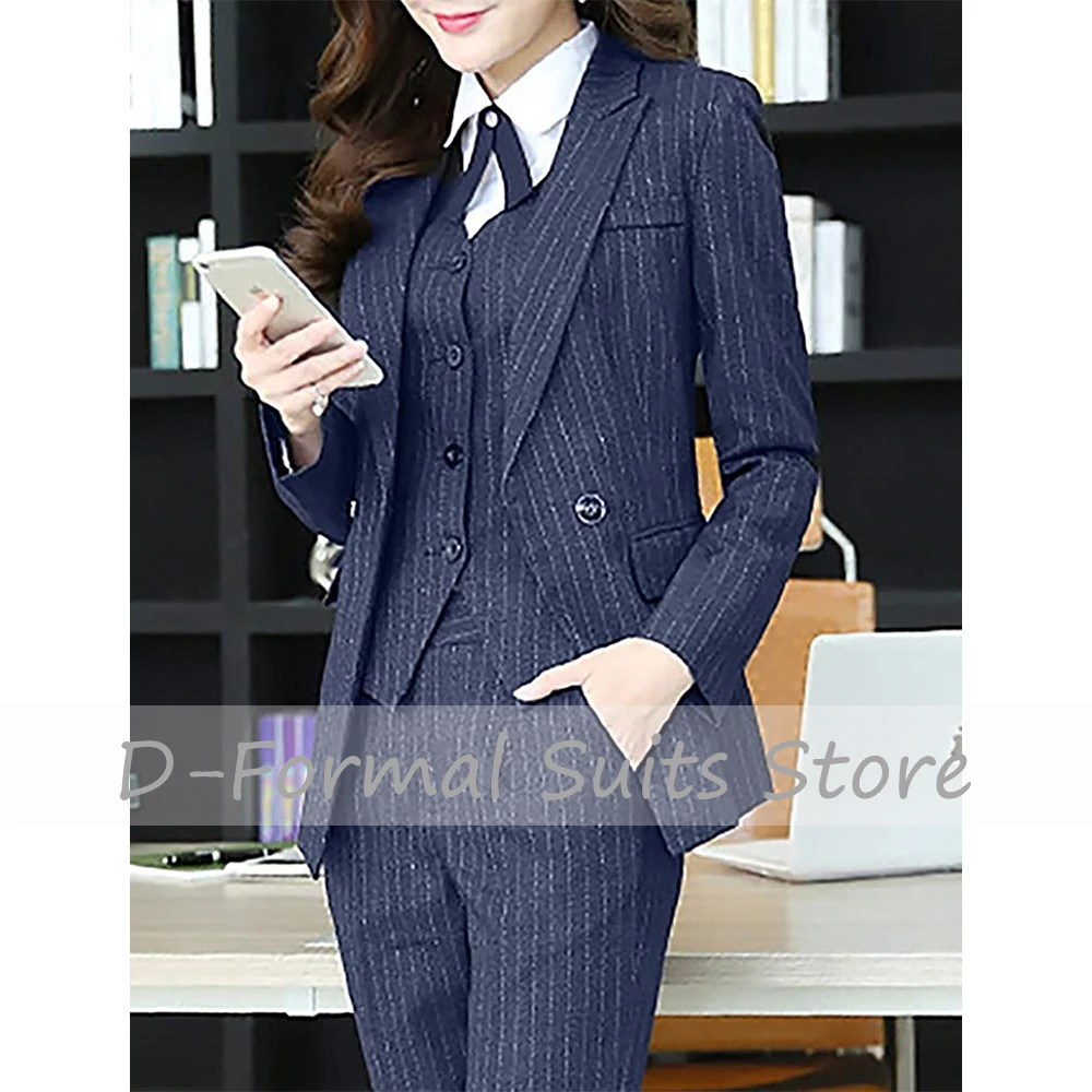 Women's Stripe One Button 3-Piece Suit Lady Elegant Business Office Blazer Jacket Vest Trousers بذلات بليزر نسائية