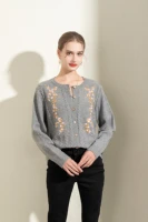 sanofi womens round neck knitted cashmere sweater coat floral embroidered jacquard cardigan
