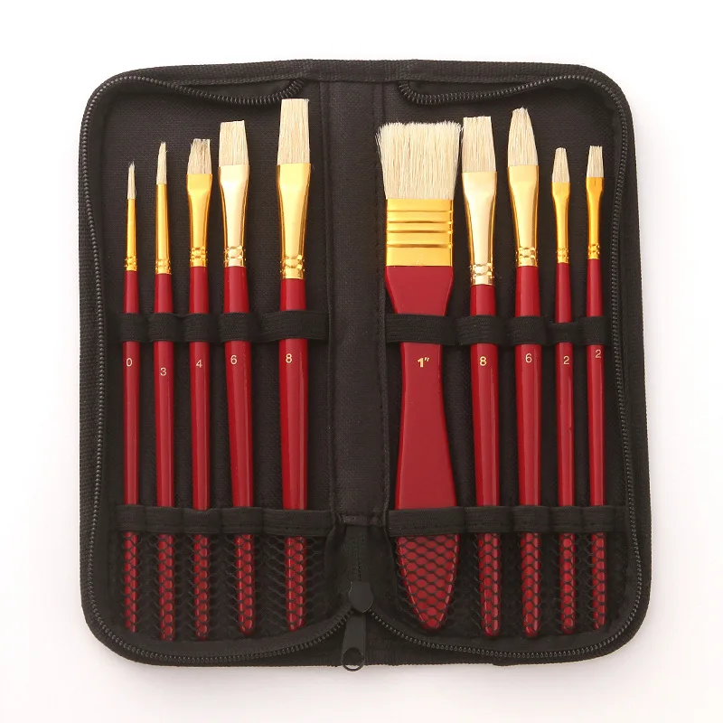 

Lonely Finger Professional 10 Pieces Paint Brush Set with Carrying Case Premium Hog Bristle Brushes for Acrylic Oil Painting
