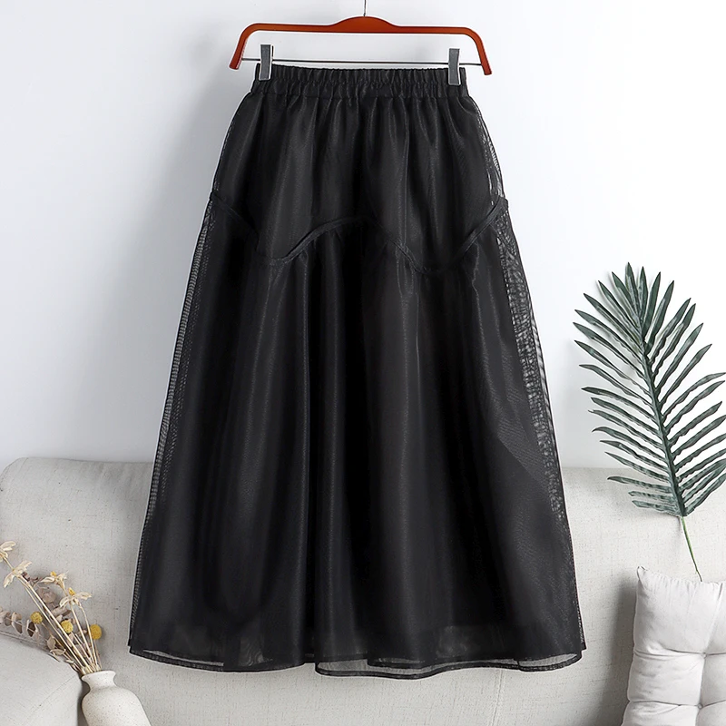 KOLLSEEY Brand New Summer Women Clothing Casual Solid Color A-line Pleated Long Dress Clothing Women Skirt enlarge
