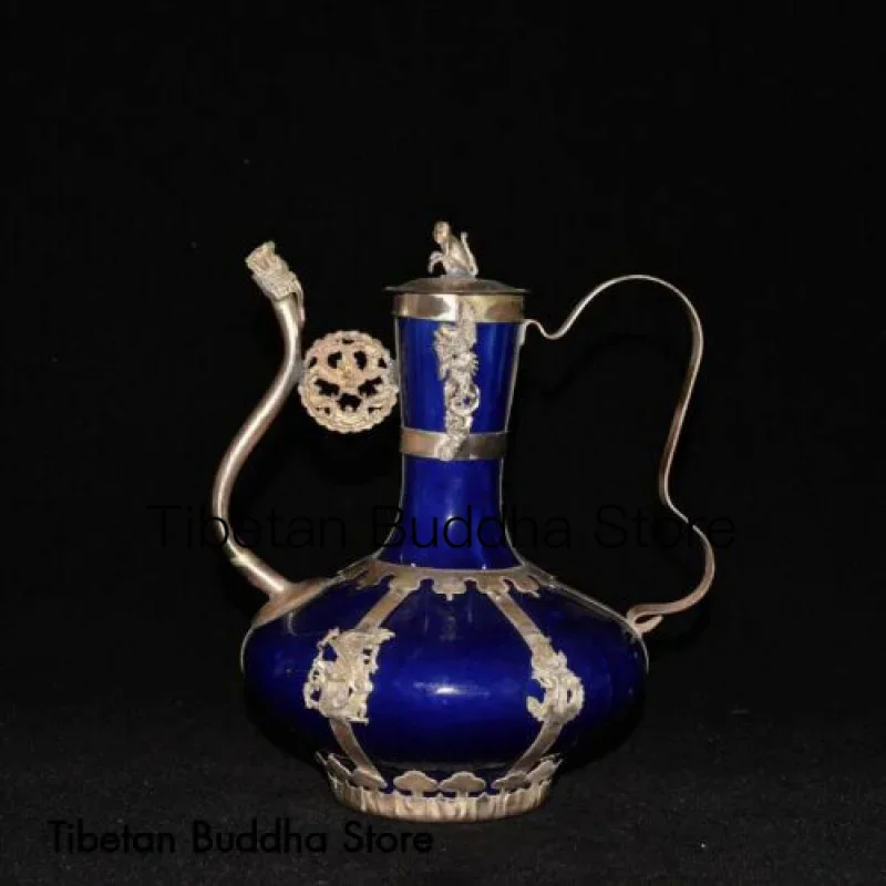 Фарфоровая упаковка медный живот синий винный горшок украшение