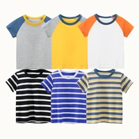 2022 kids boys girls short sleeve t shirts clothes children 100 cotton striped patchwork summer casual top tees