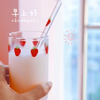 new 300 ml high borosilicate nana cute strawberry water milk drinking glasses cup with straw upgrade thickened version