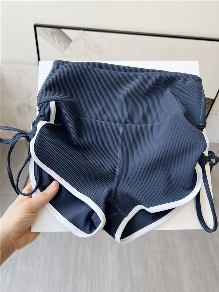 Women Drawstring High Waist Sports Shorts  Nude Running Drawstring Yoga Shorts Gym Leggings Workout