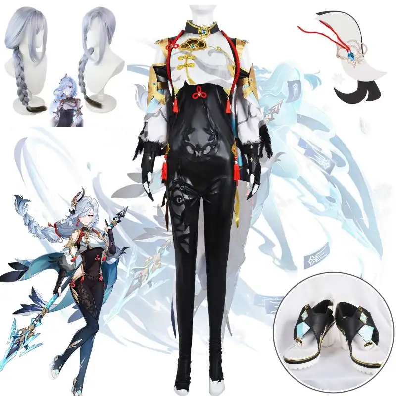 

Комбинезон для косплея Genshin Impact Shenhe, парик Shen He Genshin, боевые костюмы, искусственная игра