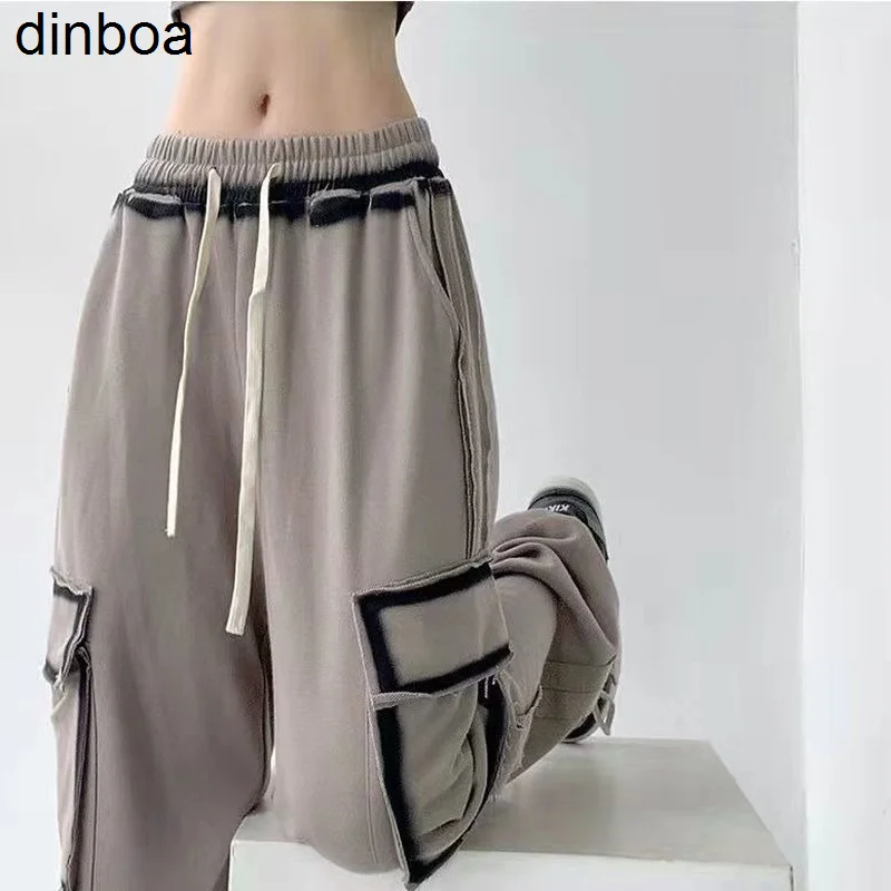 

2022new Grey Sports Pants Fashion Loose Y2k Workwear Sports Retro Straight Casual Pants High Waist Pants Street Women's Clothing