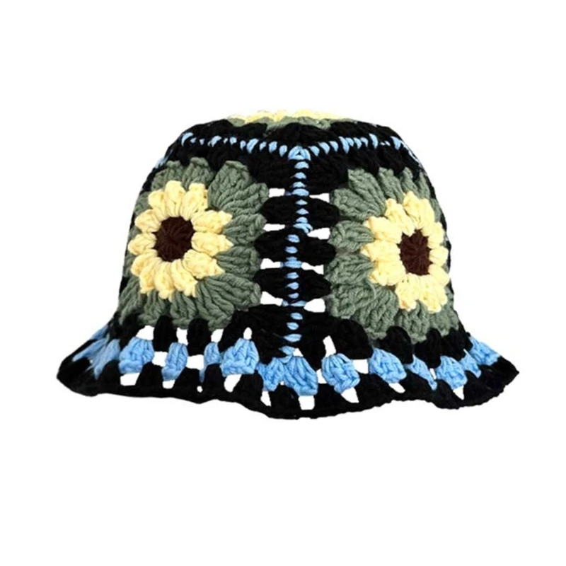 

Модная вязаная крючком шляпа-ведро с цветком для женщин, лето-весна, солнцезащитная шляпа рыбака, Прямая поставка