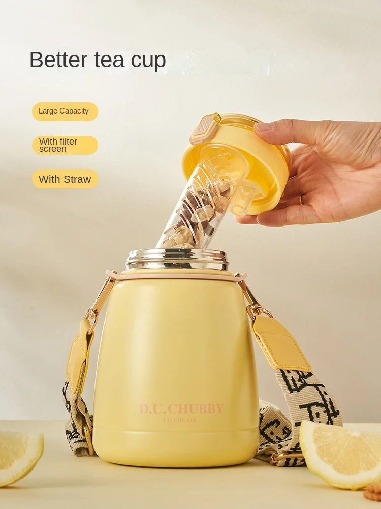

Women's Large Capacity Stainless Steel Thermos Cup Good-looking Ladies Belt Cup with Straw Cup Girl Big Belly Cup