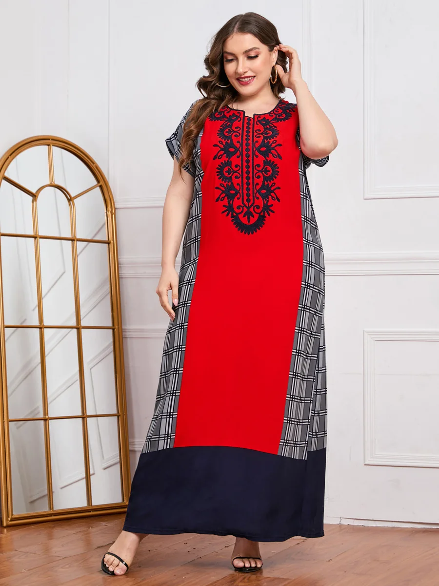 

Muslim Women Dress Abaya Islamic Caftan Print Casual O Neck Short Sleeve Ankle Length Maxi Casual Party Dresses Vestidos Summer