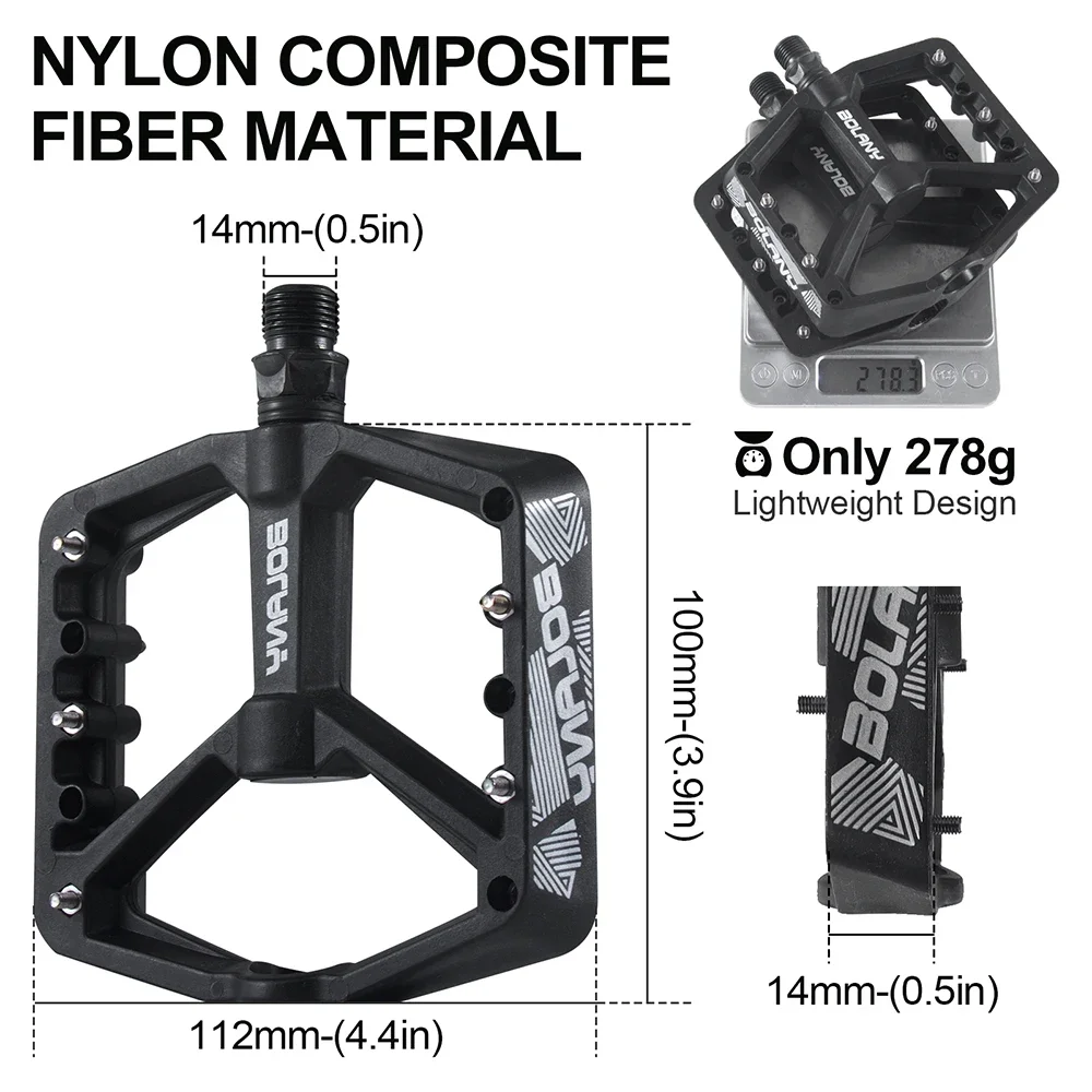 Велосипедные педали BOLANY Нескользящие нейлоновые с подшипником 10 колышек