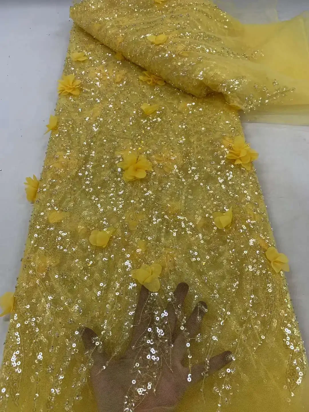 Мягкая сетчатая французская кружевная ткань с 3D аппликацией сверкающие бусины и