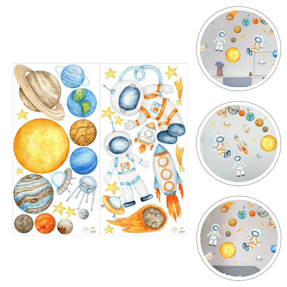

1 Set of Wall Sticker Decors Creative Planet Astronaut Pattern Design Kids Room Decal