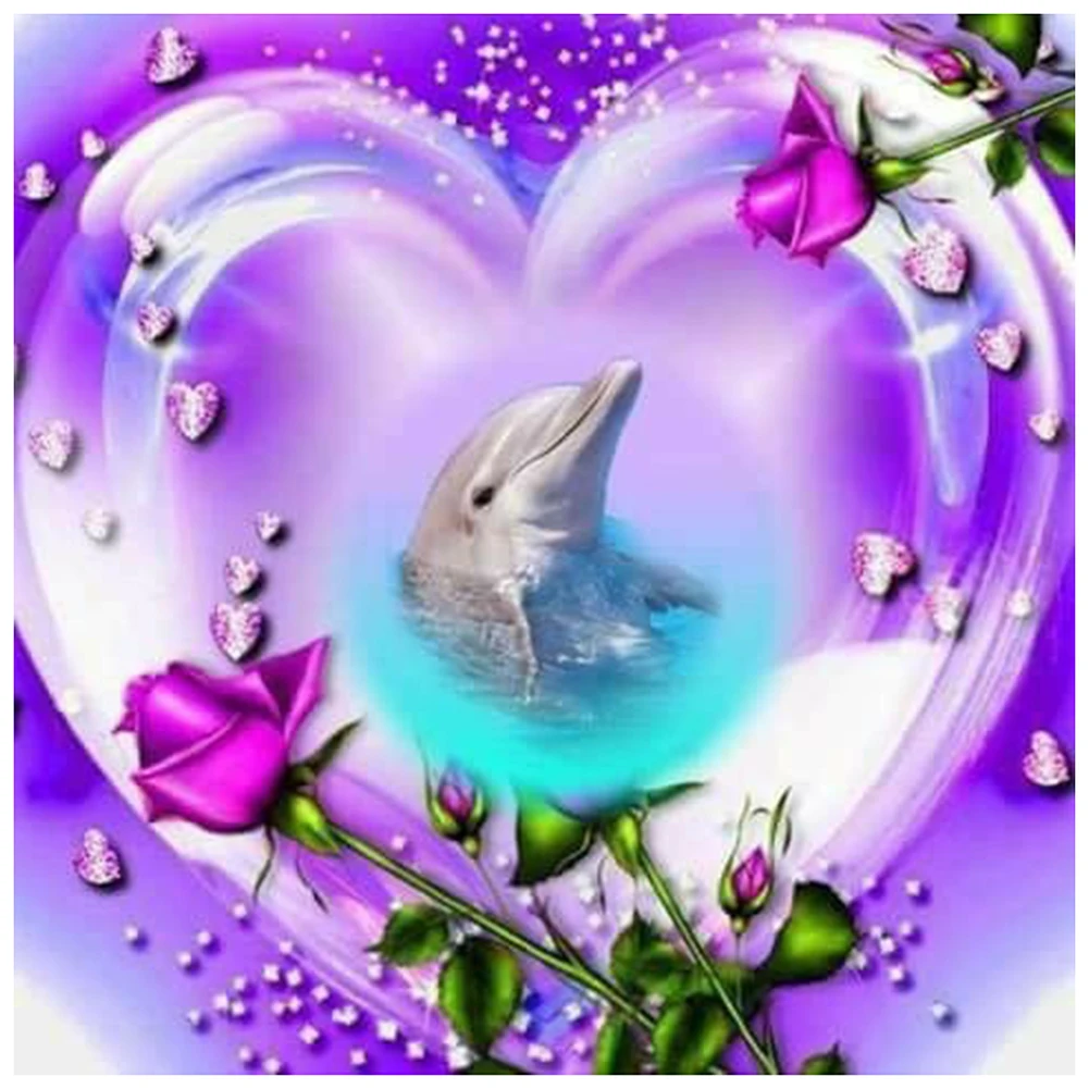 

Love Dolphin 5D DIY Full Round Drill Diamond Painting Cartoon Animal Mosaic Kits Art Craft Home Decor Gifts Rhinestones Diamond