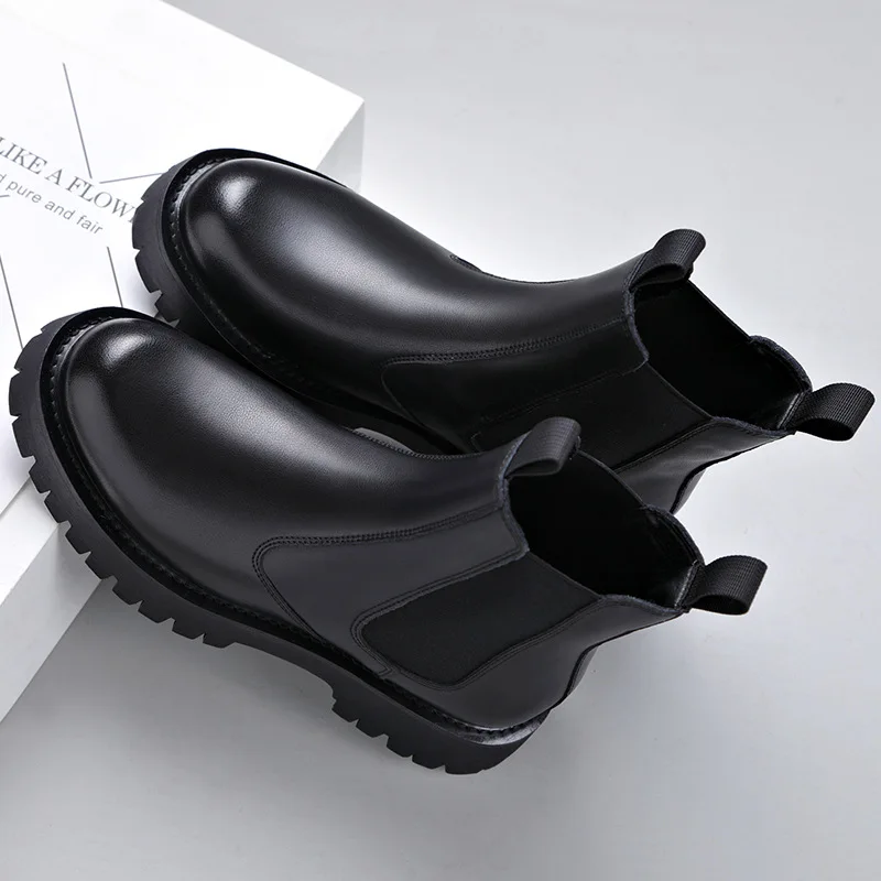 Мужские модные высокие ботинки челси черно-белые осенне-зимние туфли на