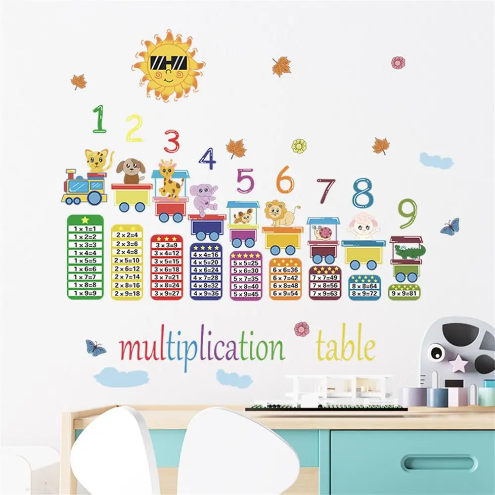

2 Sheets Cartoon Animals Train Digital Multiplication Table Wall Stickers Wall Decals Mural For Kids Room Nursery Decoration