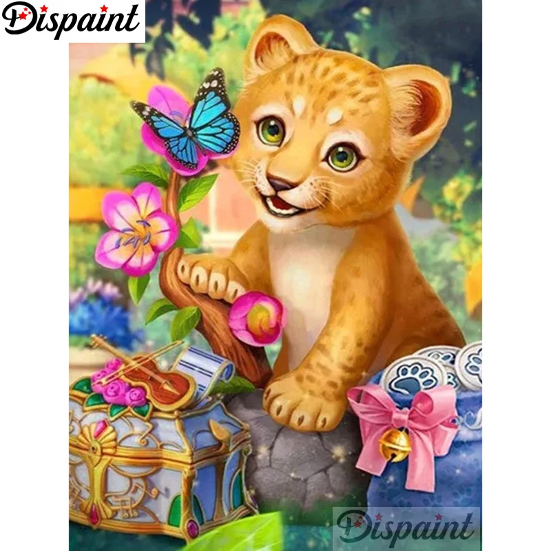 

Dispaint Art 5D Diy Diamond Painting "Animal Tiger Butterfly" Diamond Pictures Cross Stitch 3D Rhinestone Embroidery Decor