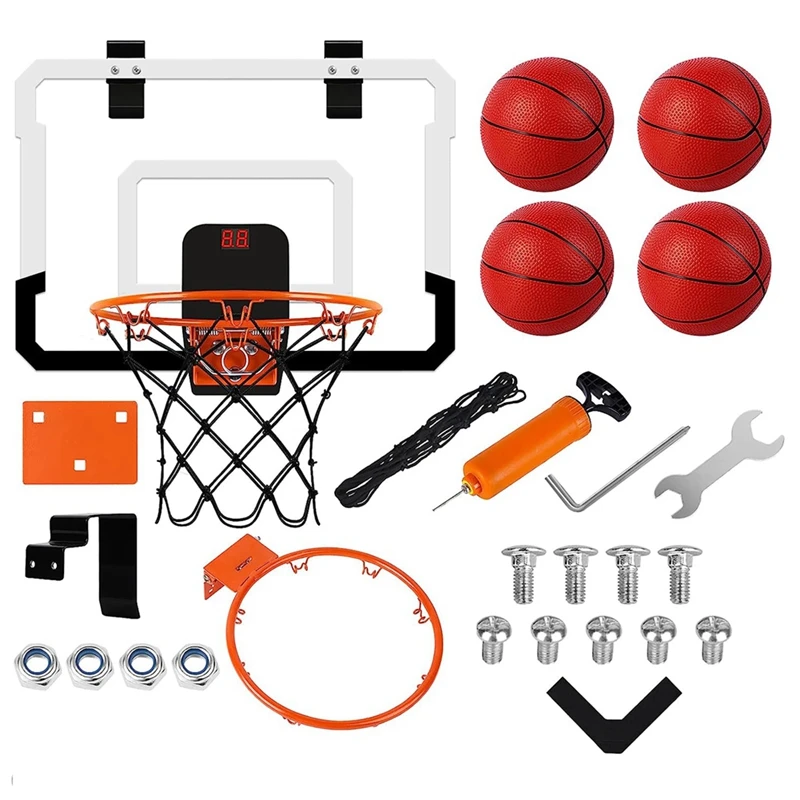 

NEW-Indoor Mini Basketball Hoop With Electronic Scoreboard-For Door& Wall Office Room Score Basketball Hoop For Teens,Adults