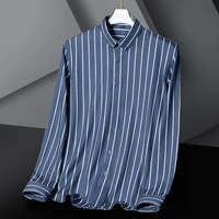 spring striped shirt mens long sleeve elastic slim fitting shirt mens business light luxury mens shirts