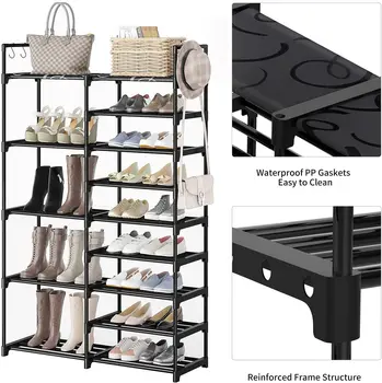 Shoe Rack Shoe Organizer Shelf, Shoe Storage Rack for Entryway, 50Pairs Shoe and Boots Black Metal Stackable Shoe Cabinet 3