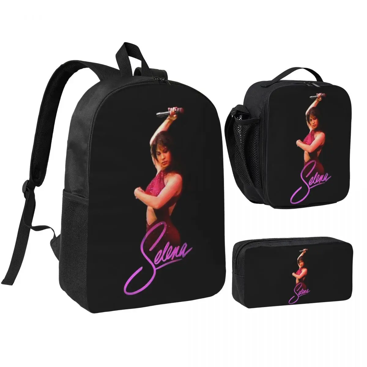 Фото Популярный рюкзак Selena Quintanilla Singer, студенческая сумка для книг, школьная сумка, сумки через плечо, 3 шт., изолированная сумка для обедов, пенал №1