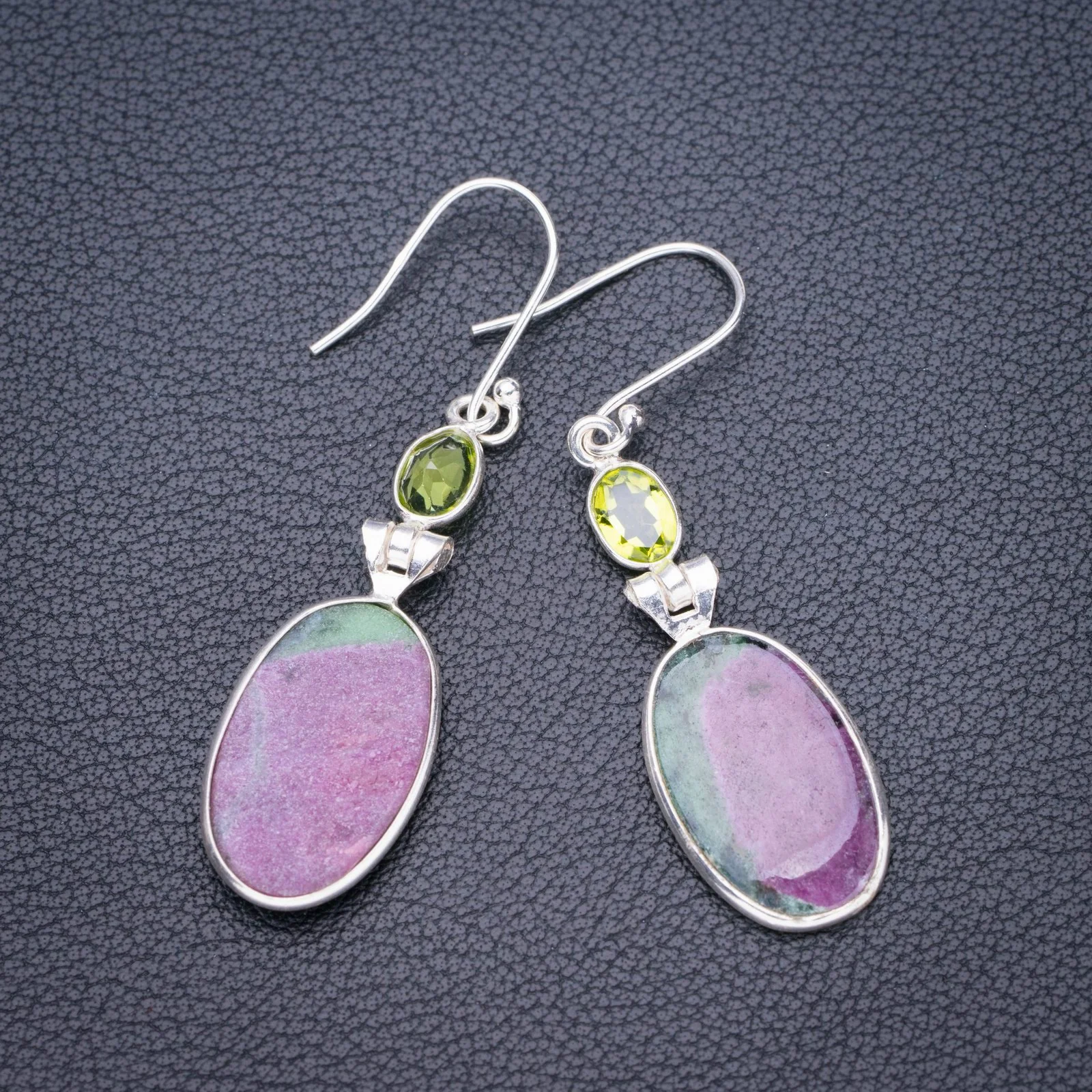 

StarGems Natural Ruby Zoisite Peridot Handmade 925 Sterling Silver Earrings 2.25" E5900