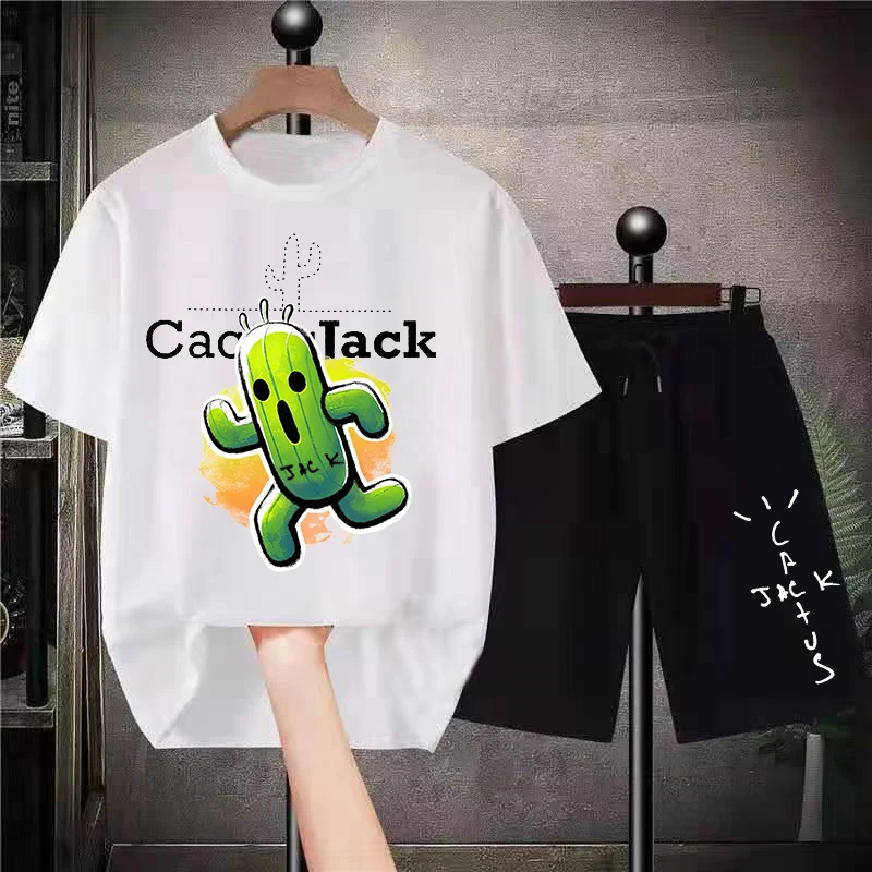 2023 Casual Men's Summer Set Street Trend Cartoon Pattern Oversized Short Sleeve Animation Clothing Cotton T-shirt Shorts Set