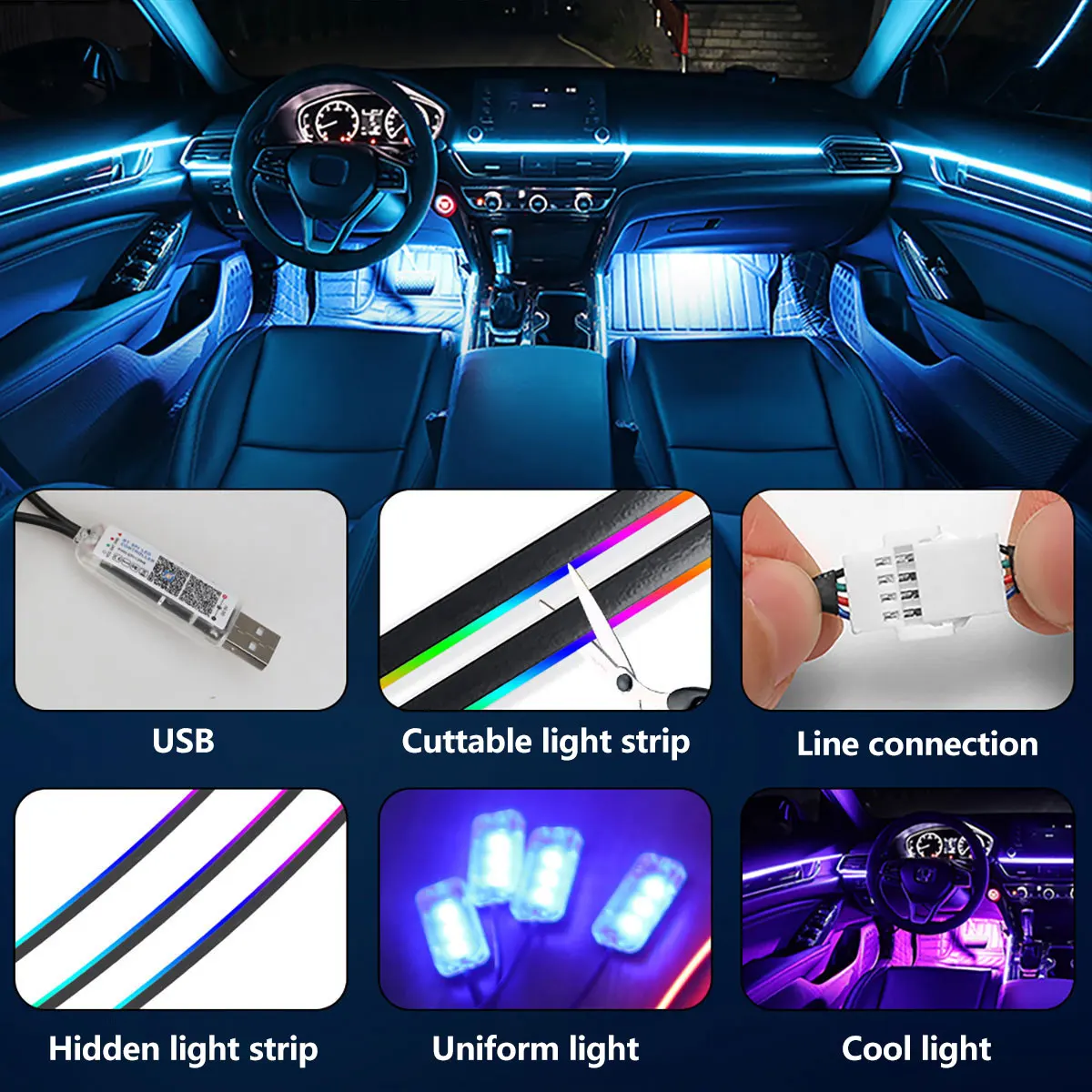 Фото Для Buick LaCrosse 2005 ~ 2009 Allure MK1 2/18 в 1, автомобильное окружающее освещение, светодиодные внутренние светодиодные фонари багажника, USB RGB Ensemble Streamer №4