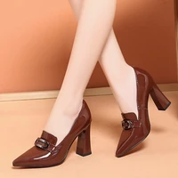 women ankle strap mid kitten heel work dress pumps shoes round toe zapatos mujer leather pumps ladies shoes
